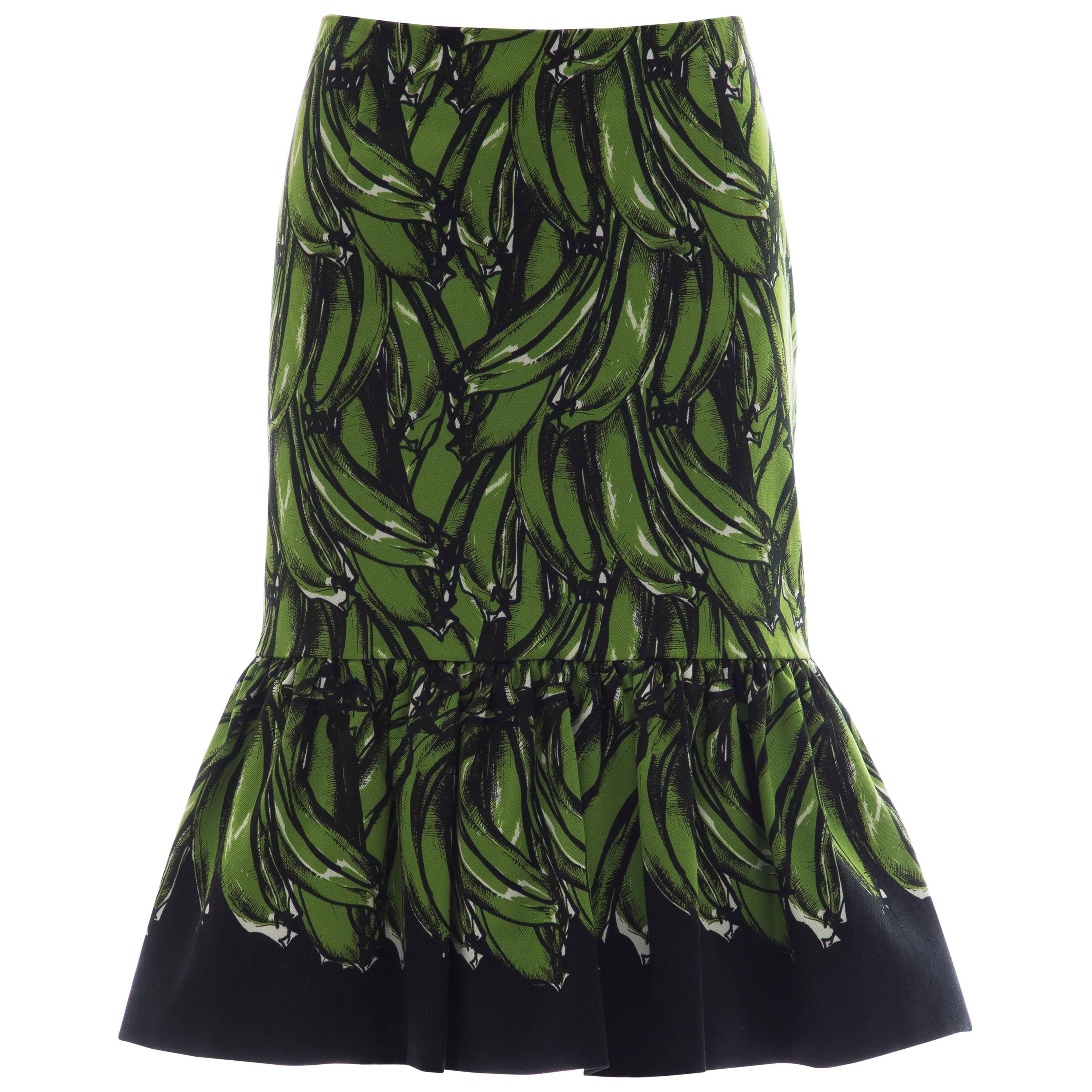Prada Black Cotton With Green Plantains Print Skirt, Spring - Summer 2011