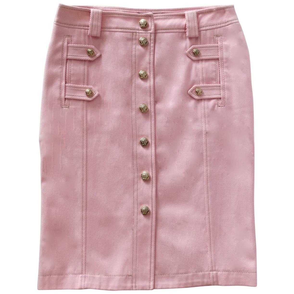 1990s Versace Baby Pink Button Up Skirt