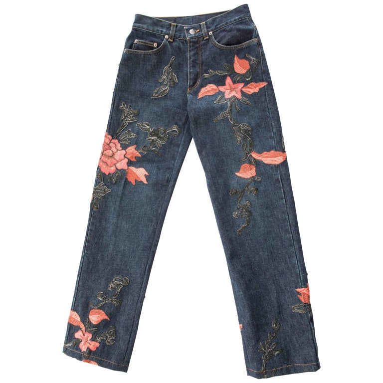 Tom Ford for Gucci Runway Floral Embroidered Denim Jeans, Fall, 1999 For Sale at 1stDibs | floral jeans mens, gucci embroidered jeans, mens floral jeans