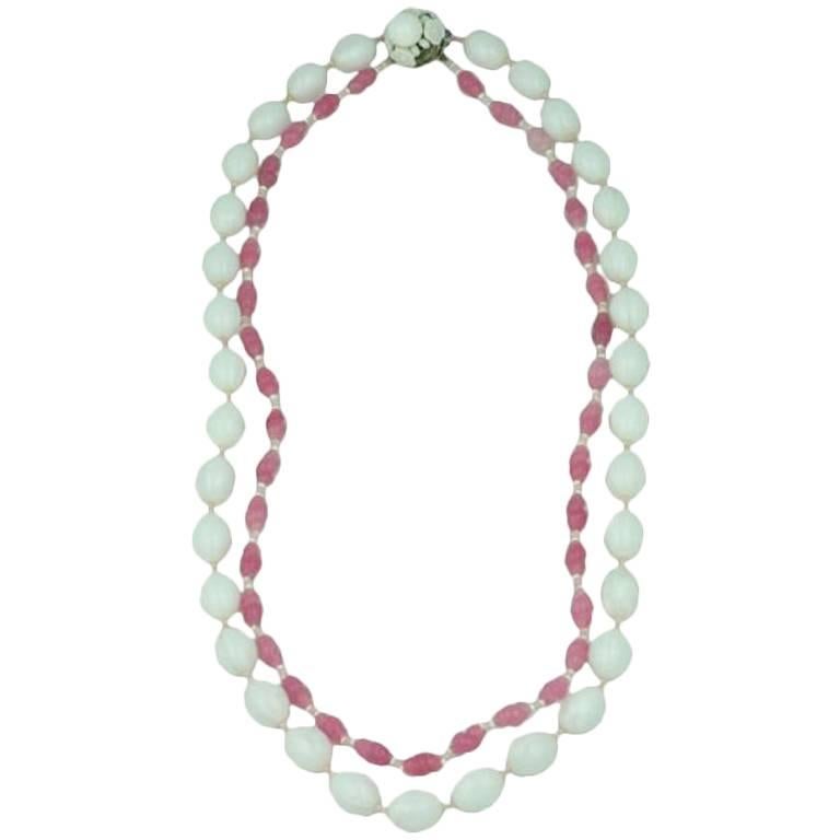Miriam Haskell  Rose Pink and White Necklace For Sale