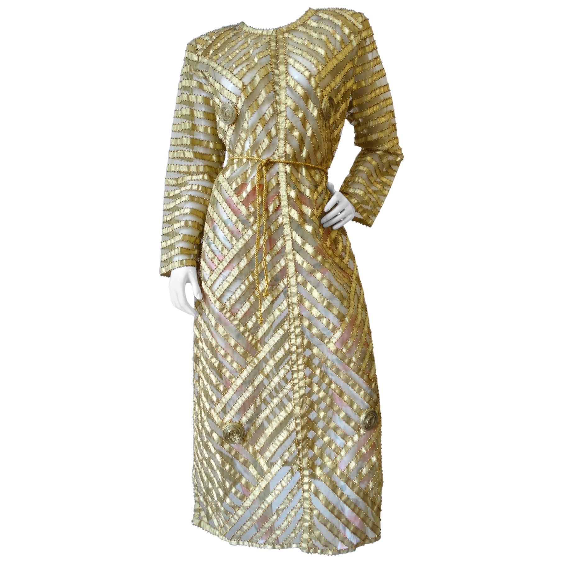 1980s Golden Beaded Dress Coat 
