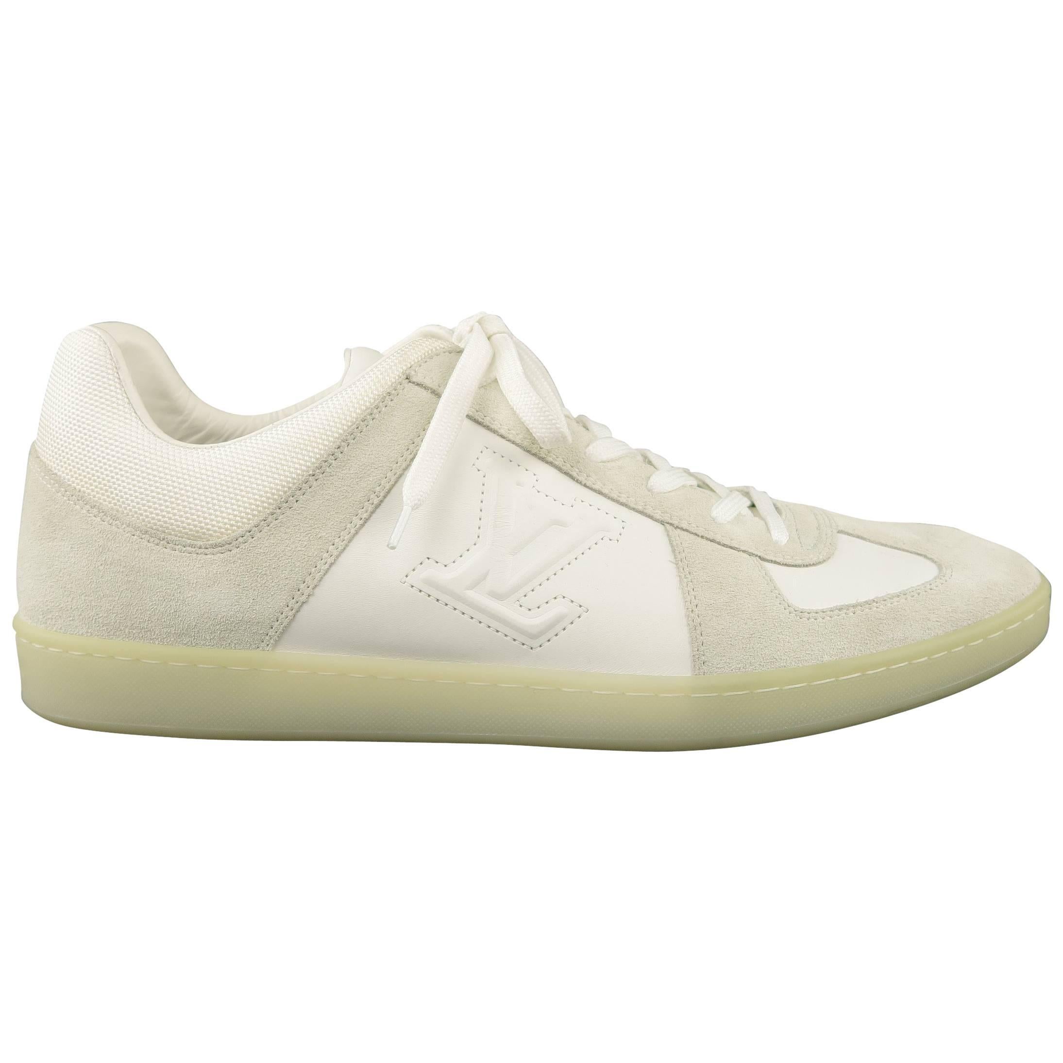 Louis Vuitton White and Gray Leather Trainer Sneakers 