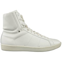 Men's SAINT LAURENT Size 10 White Leather SL/01H High Top Sneakers