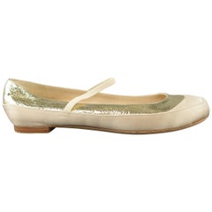 MARC JACOBS Size 9.5 Beige / Gold Silk & Leather Mary Jane Flats