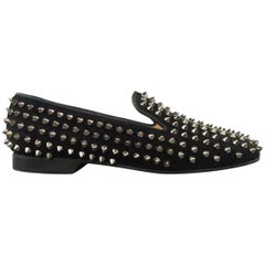 CHRISTIAN LOUBOUTIN Size 8 Black Spiked Suede Rolling Spikes Loafers