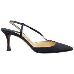 MANOLO BLAHNIK Size 8.5 Navy Fabric Diagonal Ankle Strap Pumps