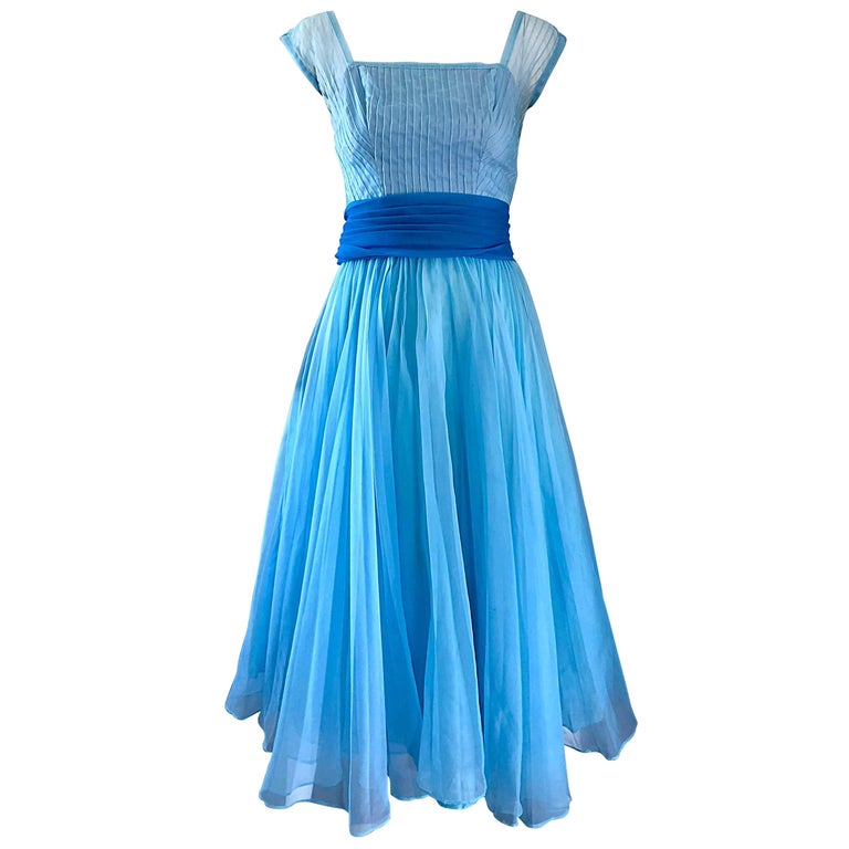 1950s Fred Perlberg Beautiful Robins Egg Blue Fit n' Flare Vintage 50s Dress  For Sale at 1stDibs