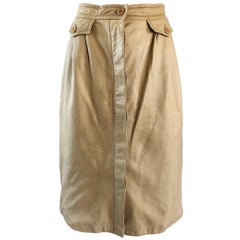 1970s Gucci Tan Leather Incredible Vintage 70s Skirt w/ Pockets
