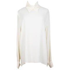Blusa Vintage Erreuno de Seda Crema con Puños Franceses, c. 1990