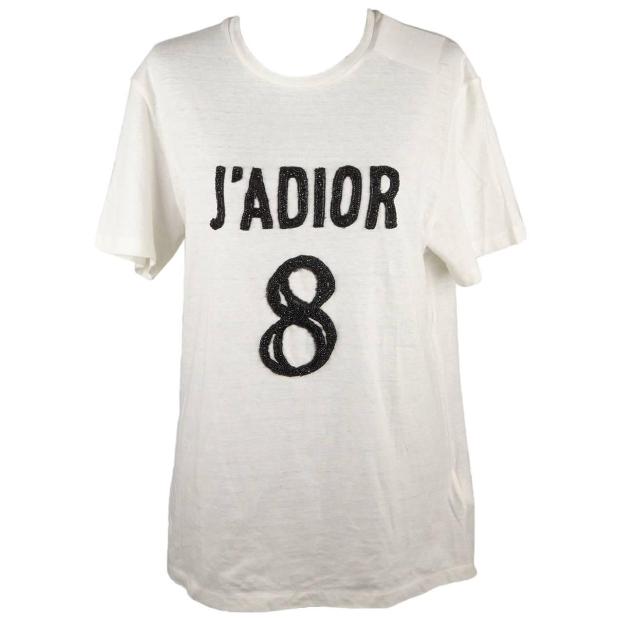CHRISTIAN DIOR White Cotton & Linen J'Adior 8 Tee Top T Shirt Size S