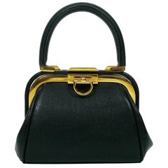 Christian Dior Vintage Black Leather Micro Mini Doctor Style Fermoir Handbag