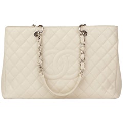 2103 Chanel Off-White Quilted Caviar Leather Grand Shopping Tote XL