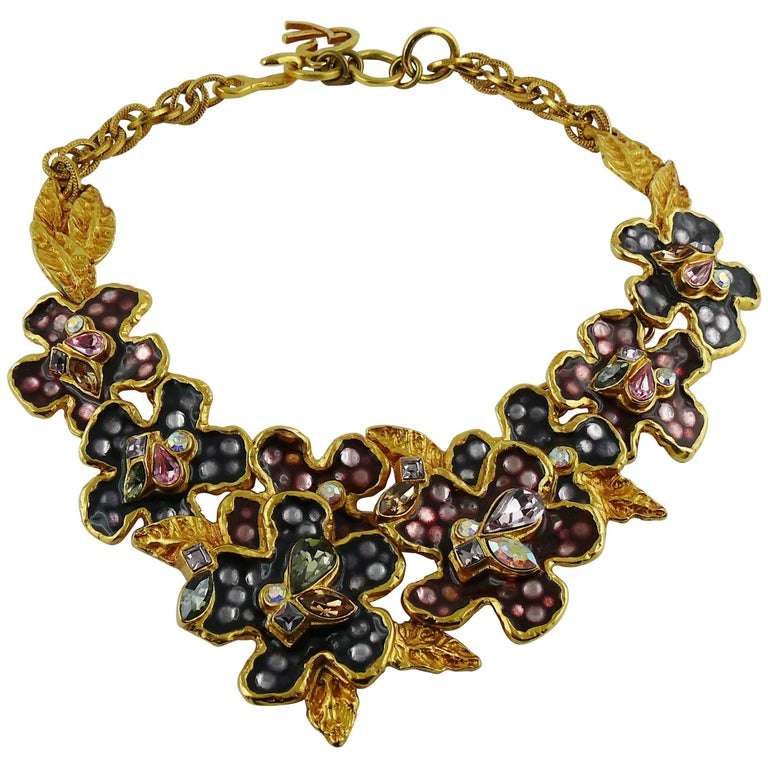 Christian Lacroix Vintage Enamel Flowers Necklace at 1stDibs