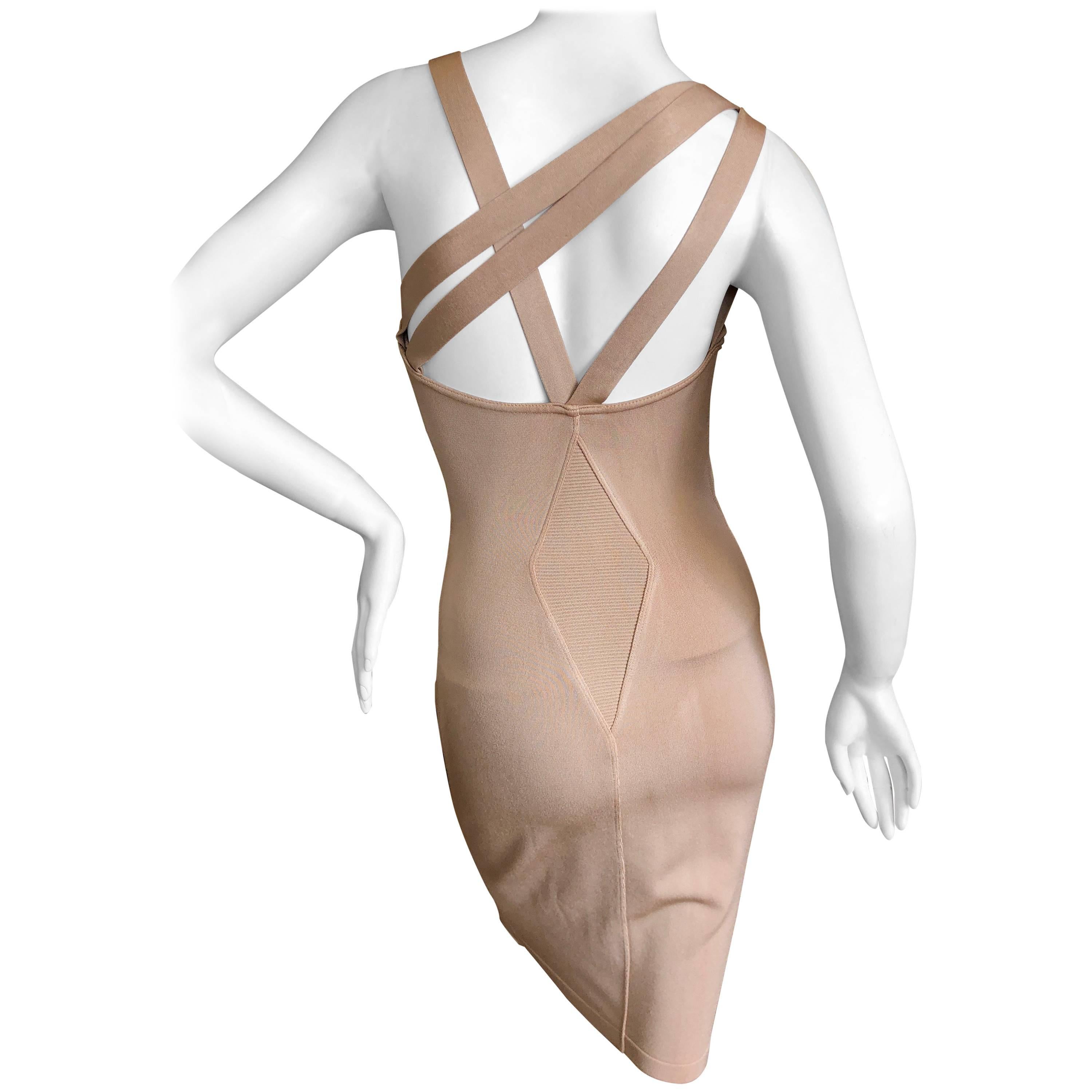 Azzedine Alaia  Vintage 1980's Tan Cross Back  Dress with  Inserts New with Tags For Sale