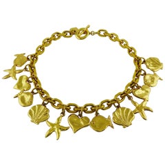 Edouard Rambaud Vintage Gold Toned Sea Life Charms Necklace