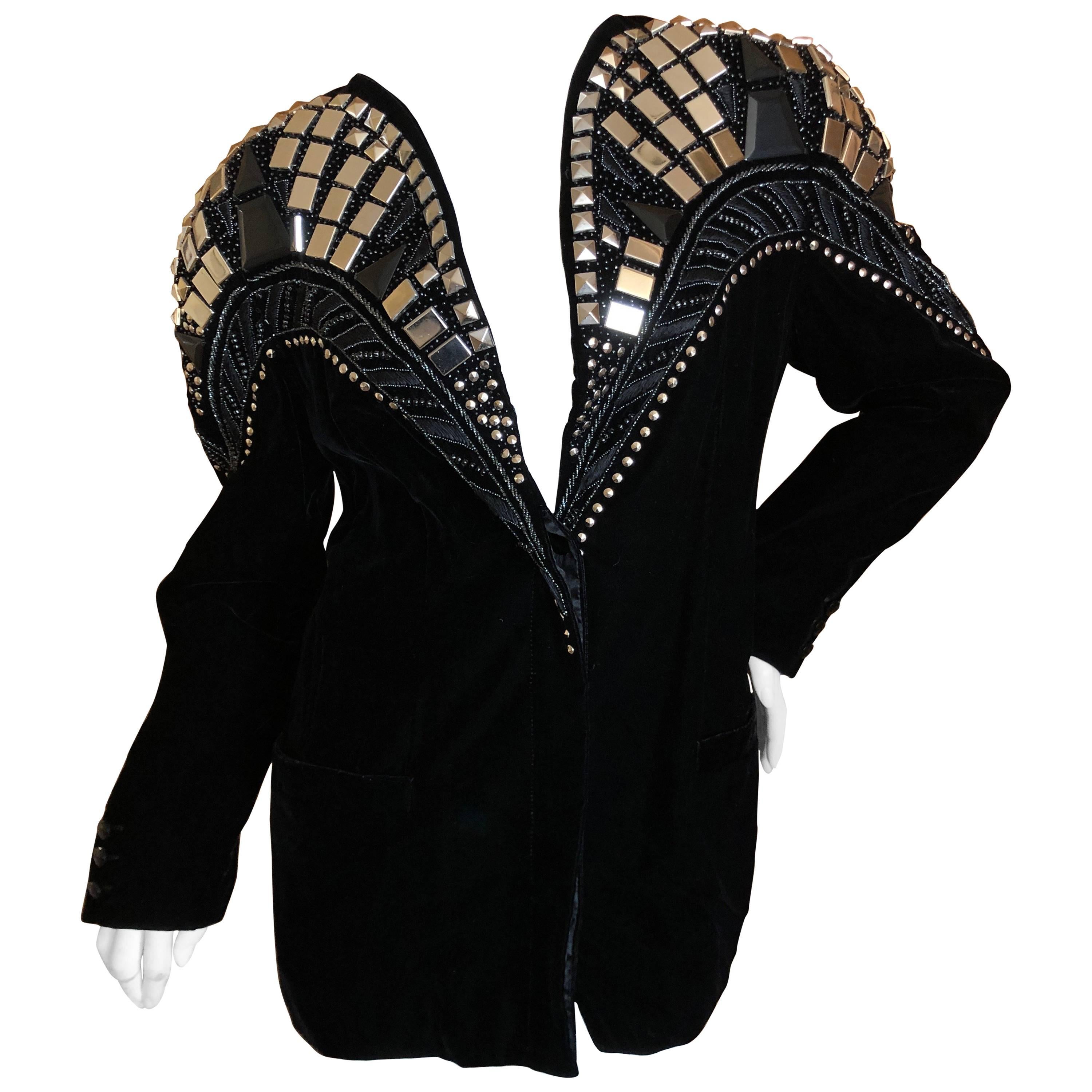 Krizia by Mariuccia Mandelli 1980's Chrysler Building Studded Velvet Jacket  For Sale