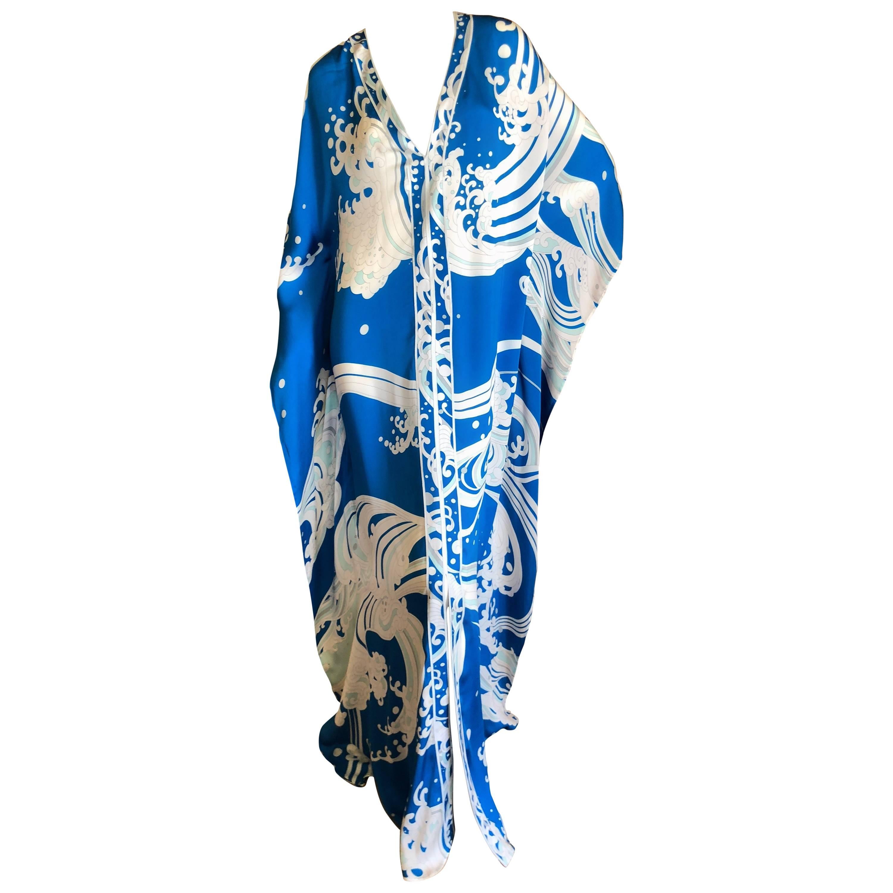 Leonard Paris Silk Hiroshigi Wave Print Caftan New with Tags For Sale