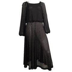 Geoffrey Beene 1980s Black Sheer Lace Evening Dress Size 6/8.