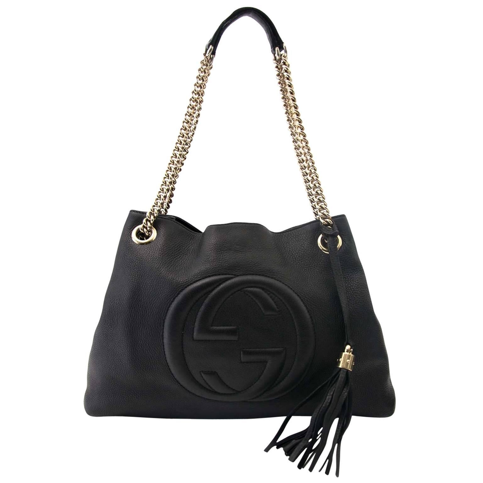 Gucci Black Soho Large Leather Double-Chain-Strap Shoulder Bag