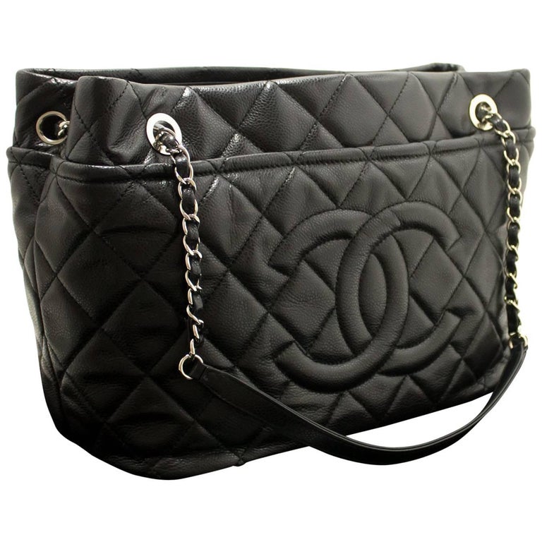 CHANEL Caviar Chain Shoulder Bag Shopping Tote Black Quilted SV at 1stdibs