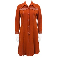 1970s Brick Red Dress with Contrasting Stitching