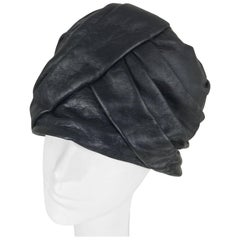 Vintage Mr John Jr black leather turban style hat, 1960s