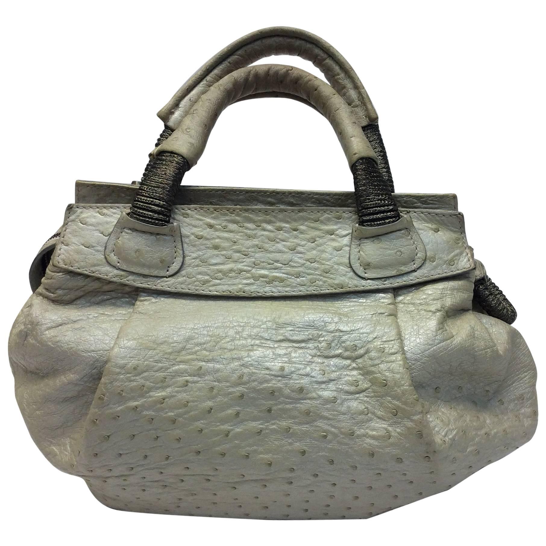 Nuti Cream Ostrich Handbag For Sale