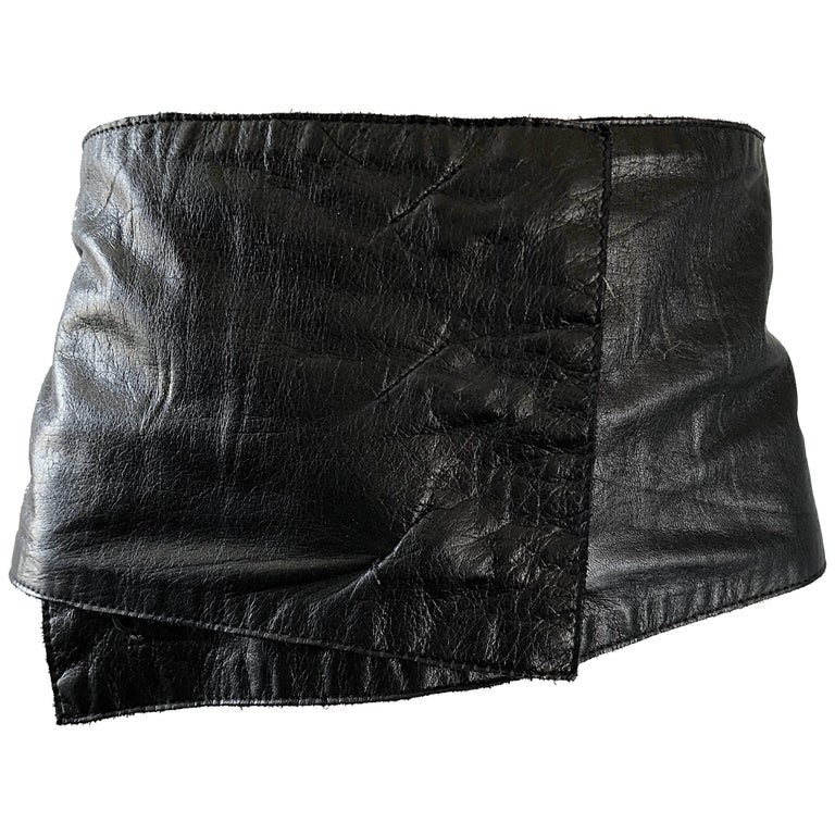 New Costume National 1990s Jumbo Oversized Black Leather Vintage 90s Belt For Sale