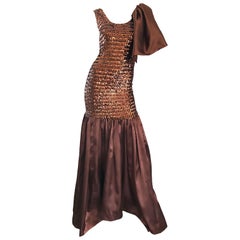 Unglaubliche Vintage Brown Pailletten Flamenco Stil Meerjungfrau Abendkleid / Kleid