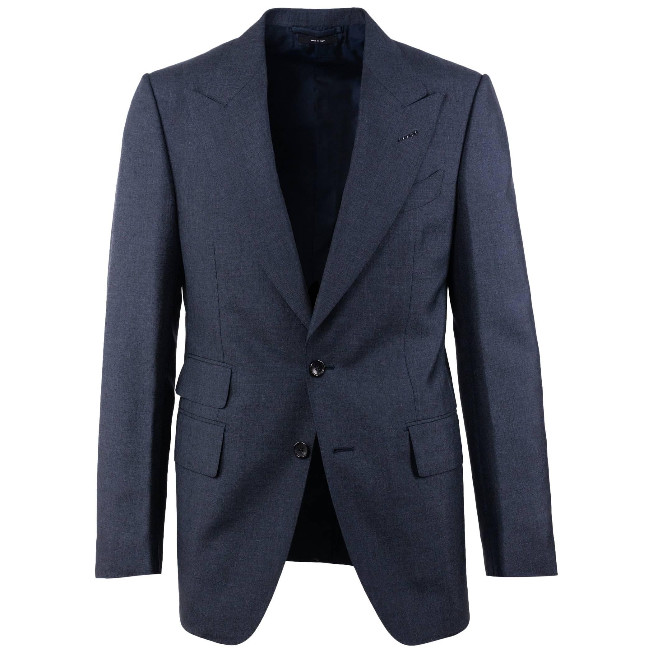 Tom Ford Navy Mohair Peak Lapel Button Front Two Piece Suit For Sale