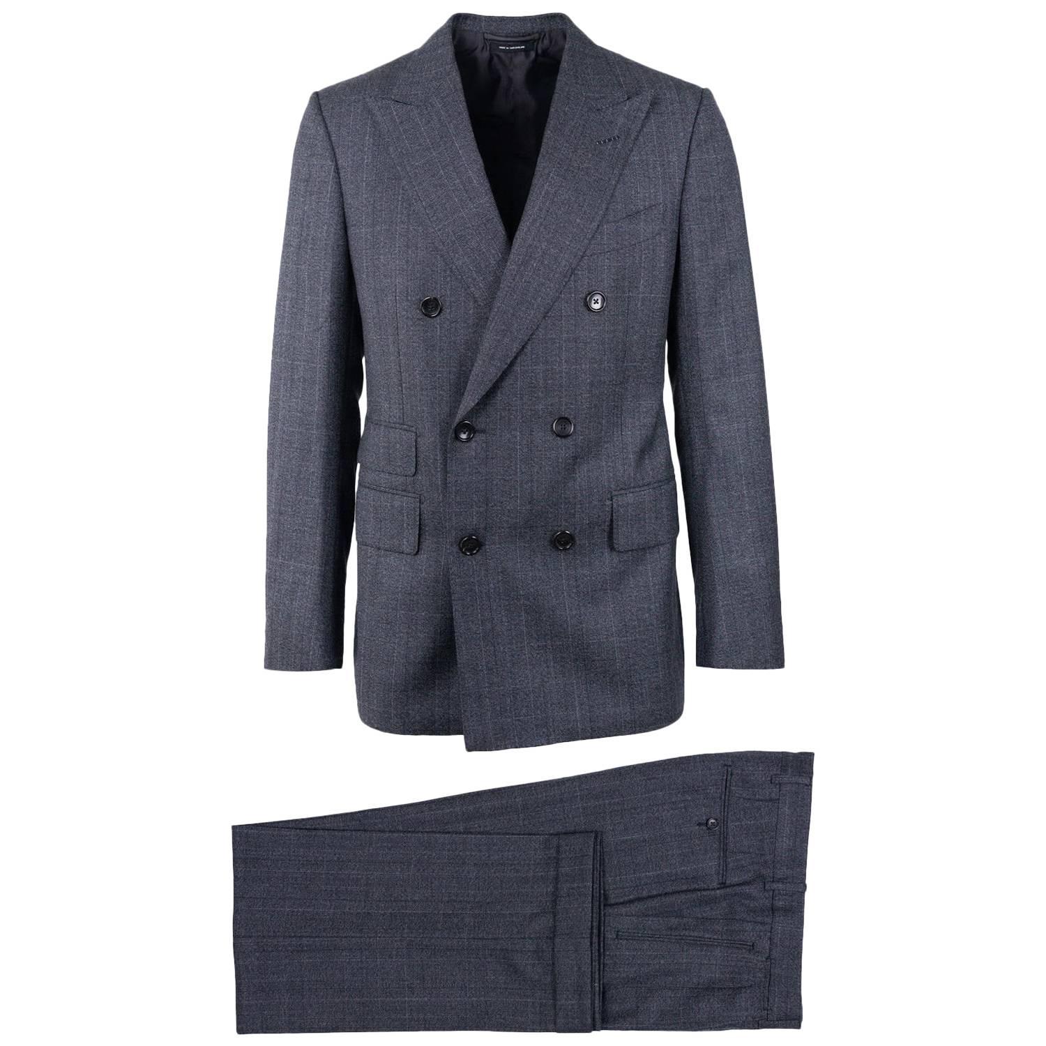 Tom Ford Grey Wool Double Breast Shelton Two Pc Suit For Sale