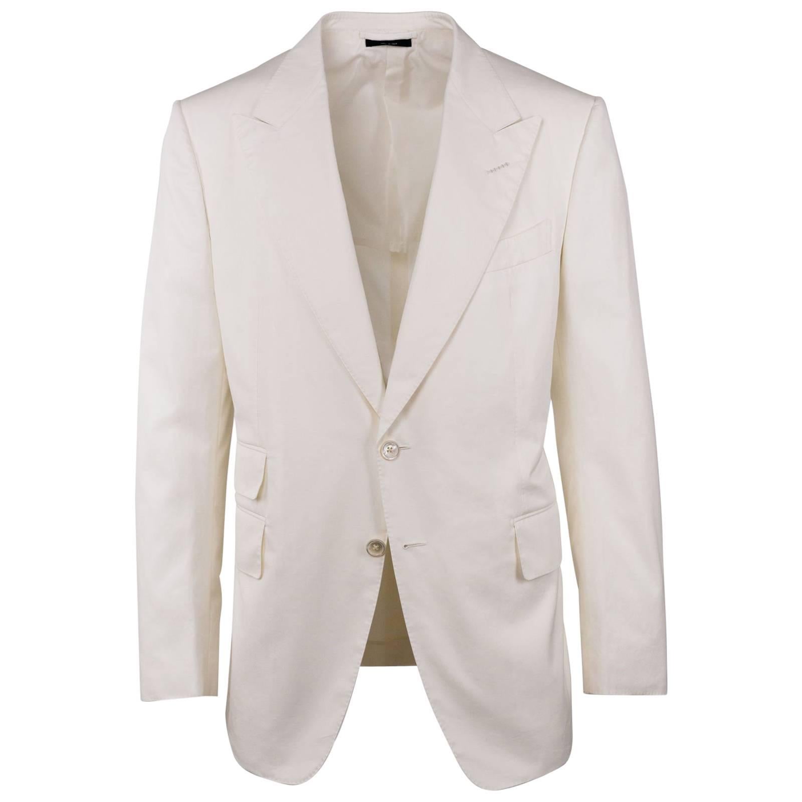 Tom Ford Men's Ivory Cotton Peak Lapel Two Piece Shelton Suit For Sale