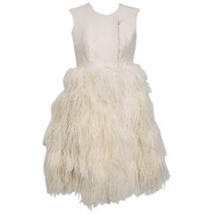 Vintage 1960's Mr. Blackwell Ivory Silk and Ostrich-Feather Sleeveless Mod Mini Dress