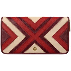 TORY BURCH Plum Red & Pink Patchwork Leather Zip Wallet