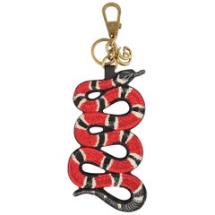 Gucci Red and Black KingSnake Embroidered Leather Key Chain