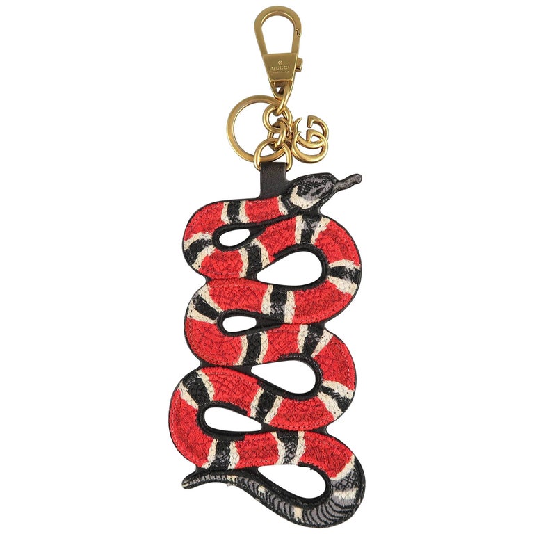 Gucci Red and Black KingSnake Embroidered Leather Key Chain at 1stdibs