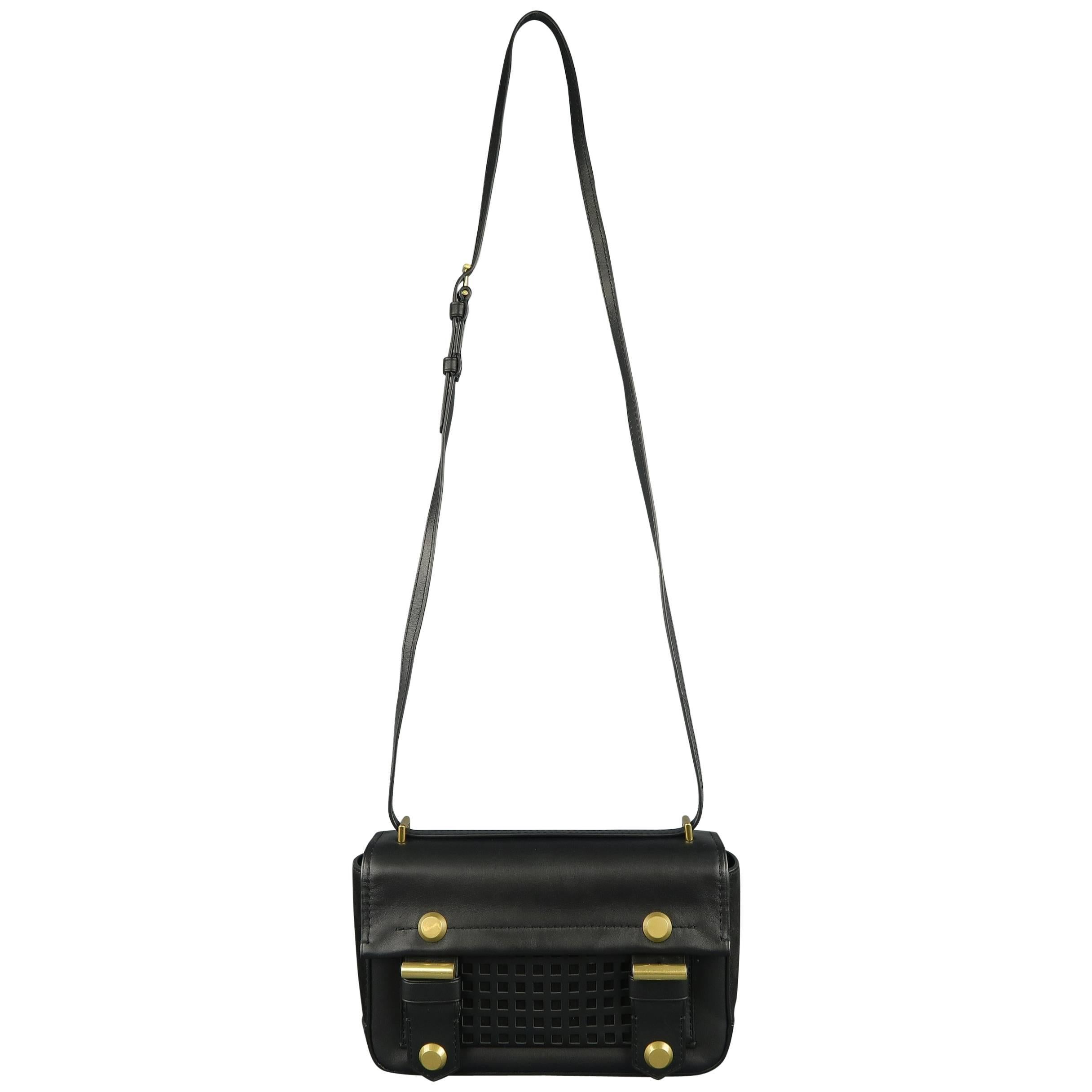 Reed Krakoff Black Leather Gold Brass Hardware Satchel Handbag For Sale