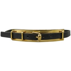 Gucci Black Leather Gold Metal Plate Buckle Belt