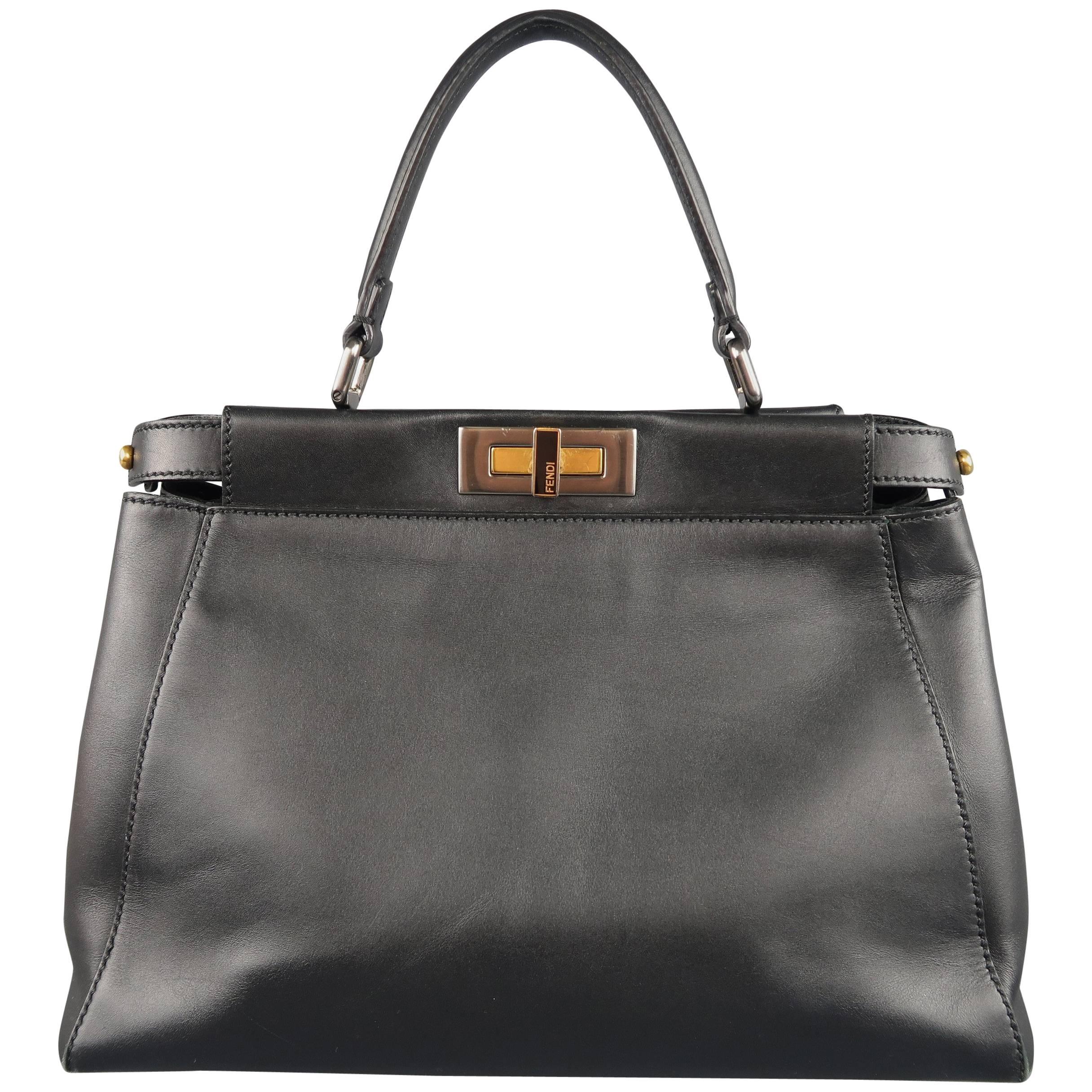 Fendi Black Leather Peekaboo Medium Handbag