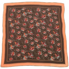 Gucci Vintage Brown and Coral Sparrow Bird Silk Scarf