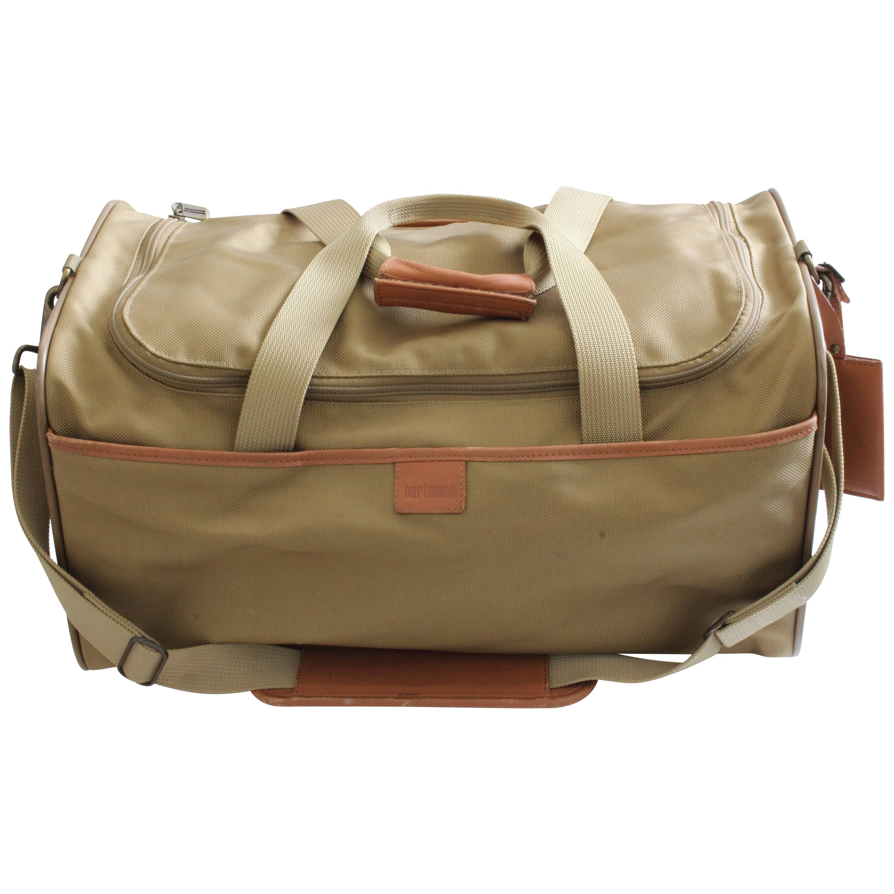 Hartmann 20in Duffel Bag Nylon Canvas Leather Travel Bag + Shoulder Strap  at 1stDibs