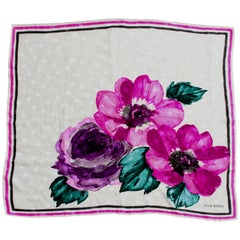 Rare Jean Patou Silk Jacquard Scarf Shawl Bold Floral Watercolor Print 35in