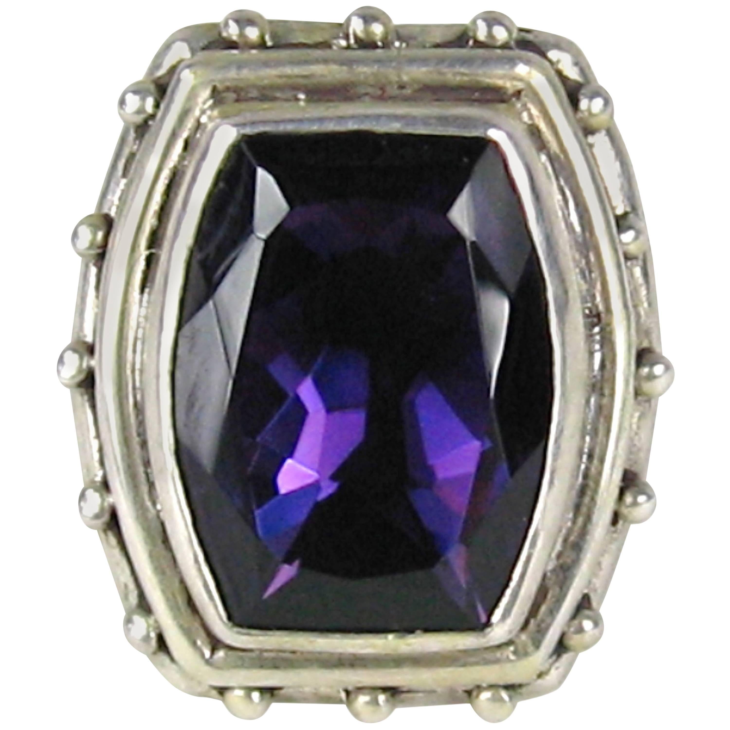 1990s Stephen DWECK Sterling silver Faceted Amethyst Ring Never worn 