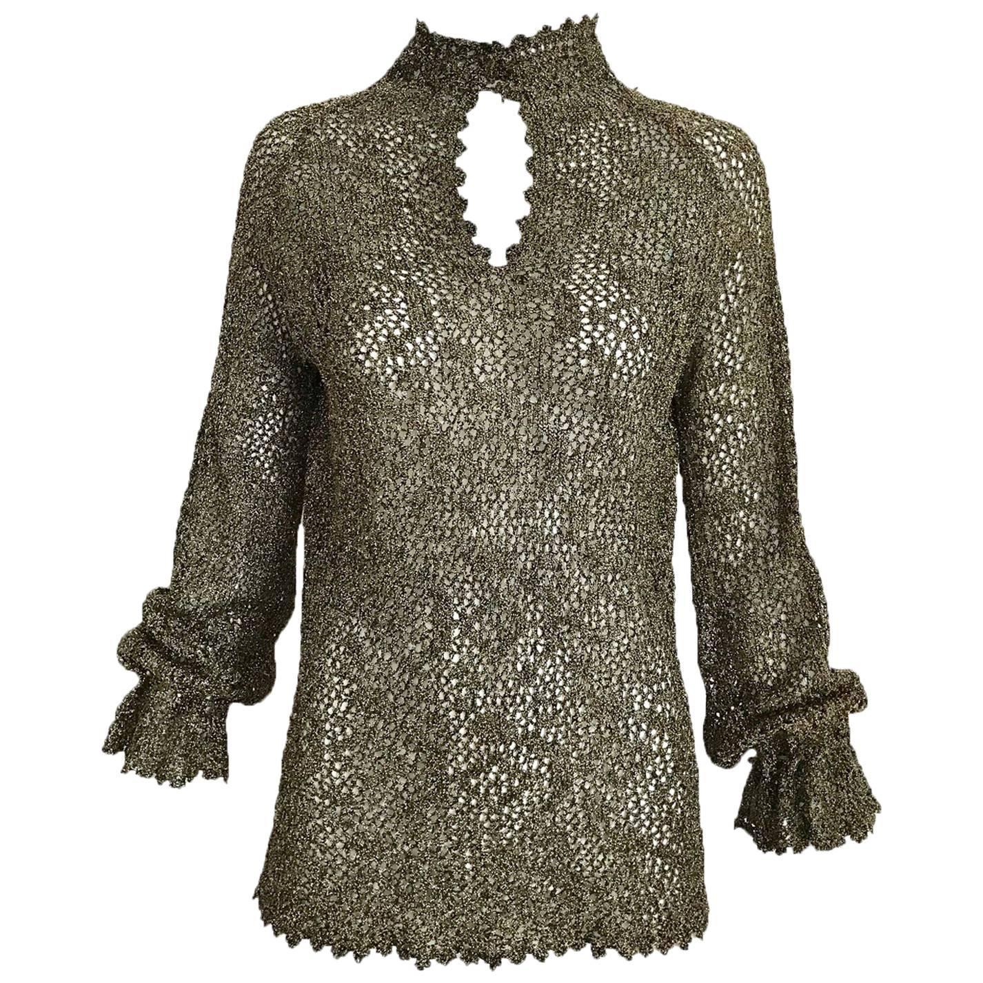 1970s Giorgio Di Sant Angelo Metallic Gold Knit Sweater top