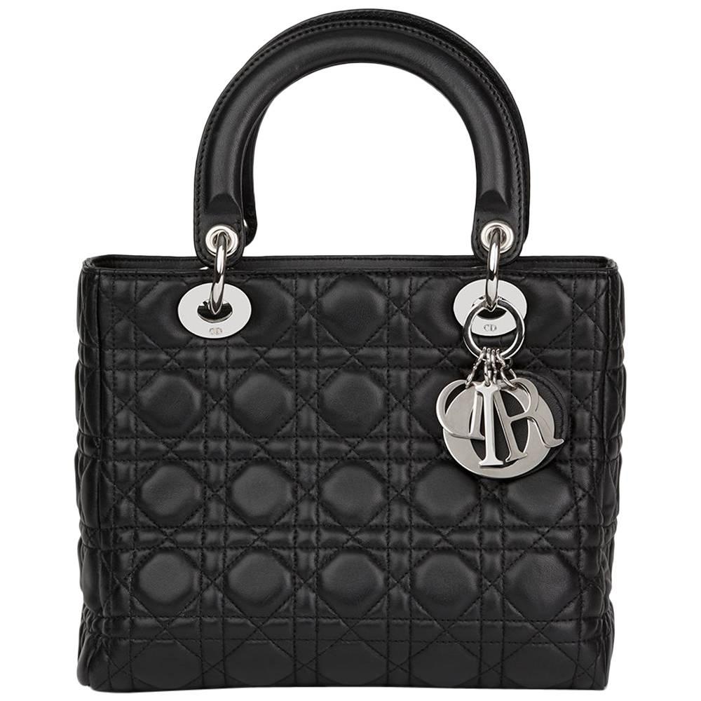 2008 Christian Dior Black Quilted Lambskin Lady Dior MM