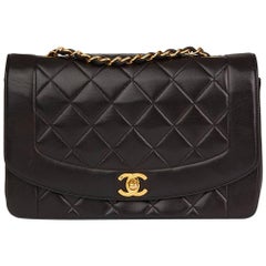 1994 Chanel Black Quilted Lambskin Vintage Medium Diana Classic Single Flap Bag