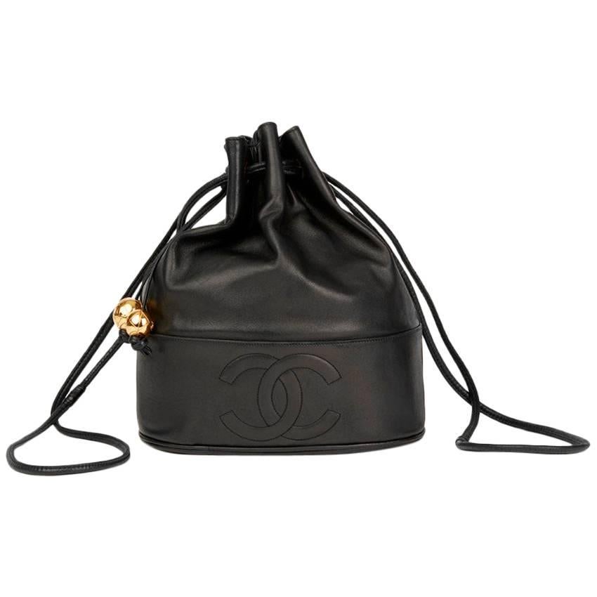 Chanel Vintage Black Lambskin Timeless Bucket Bag For Sale