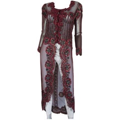 bordeaux sequin flower overcoat dress