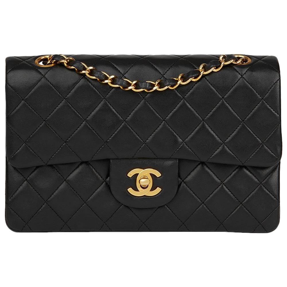 1994 Chanel Black Quilted Lambskin Vintage Small Classic Double Flap Bag