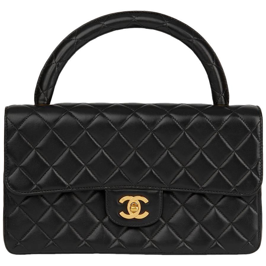 1996 Chanel Black Quilted Lambskin Vintage Medium Classic Kelly Flap Bag